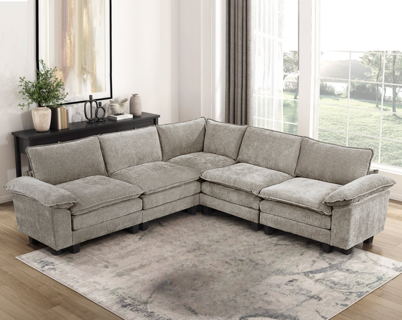 Modern 5-Piece Modular Chenille Sectional Sofa Living Room