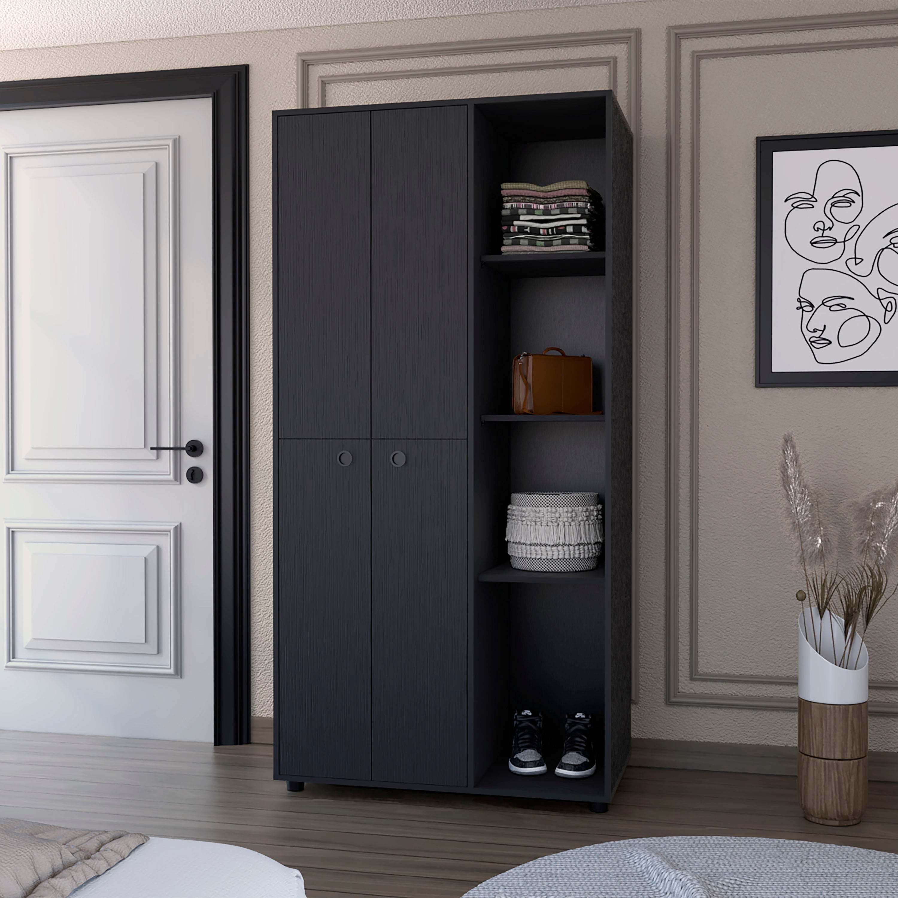 Wenge 1-Drawer Armoire Closet | Modern Bedroom Storage