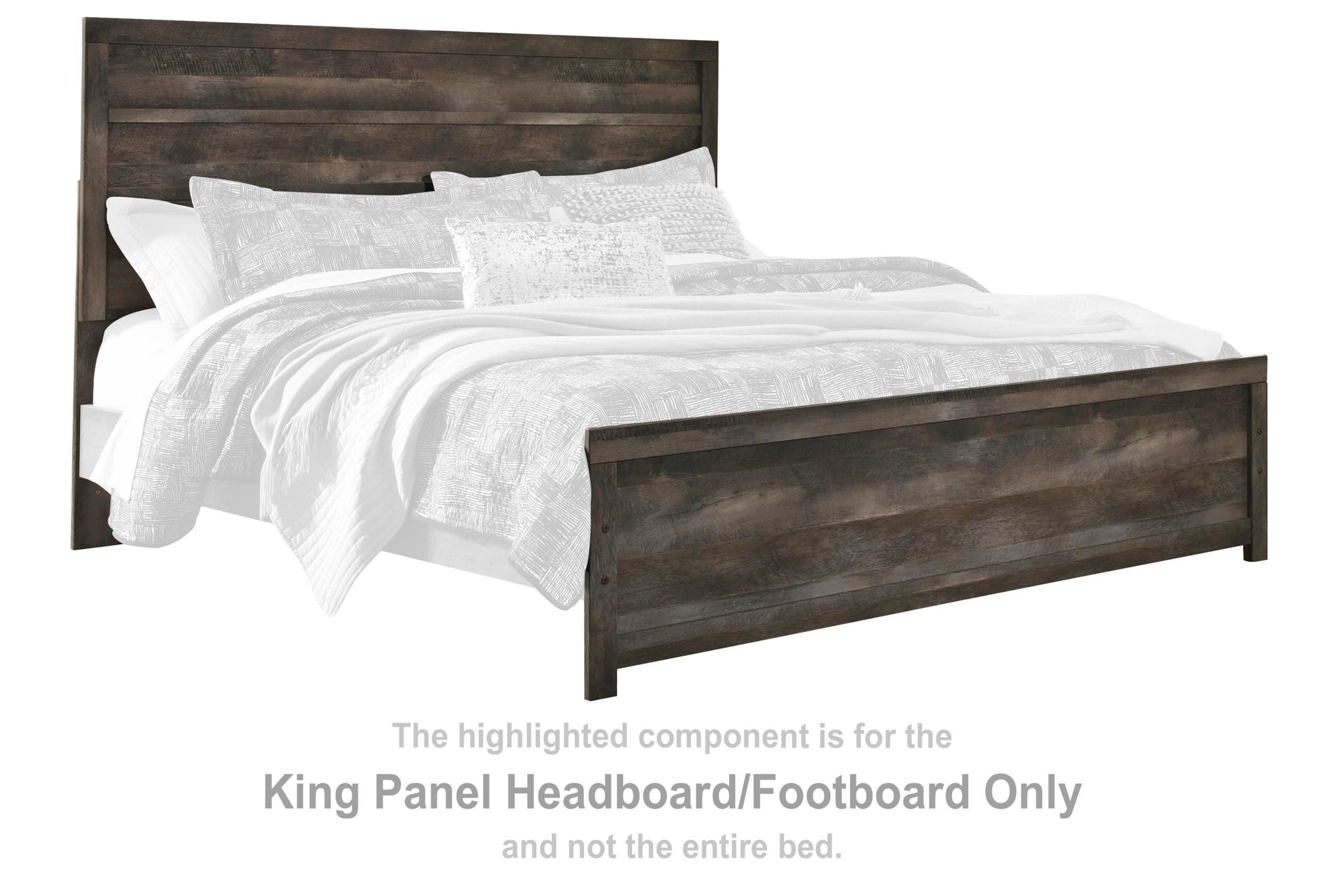 Gray panel headboard and footboard for king bed, wood frame