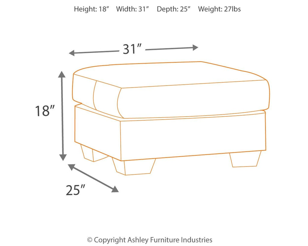 Ottoman sizing diagram with width 31in, height 18in, depth 25in.