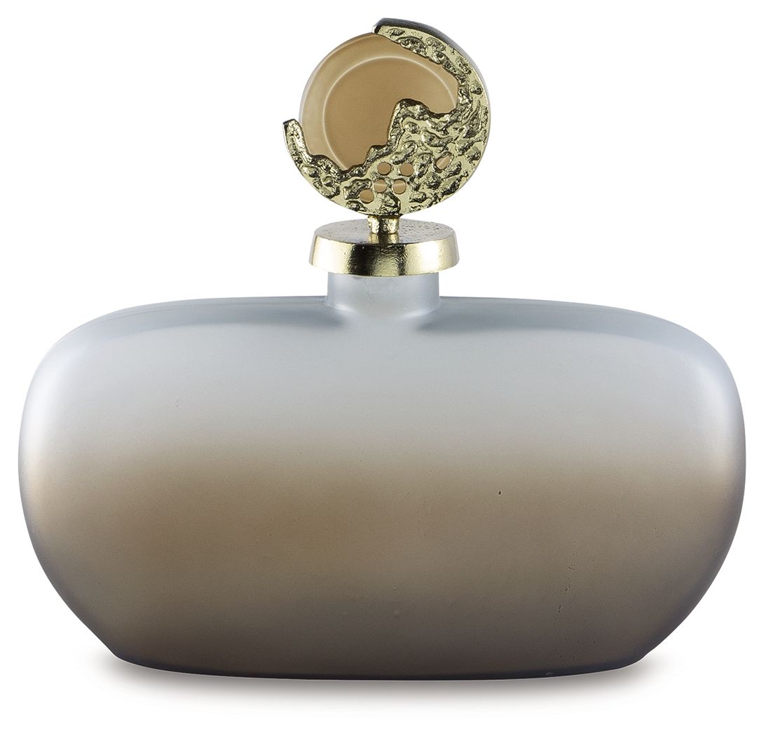 Decorative jar with frosted round body and detailed gold-tone hinged lid