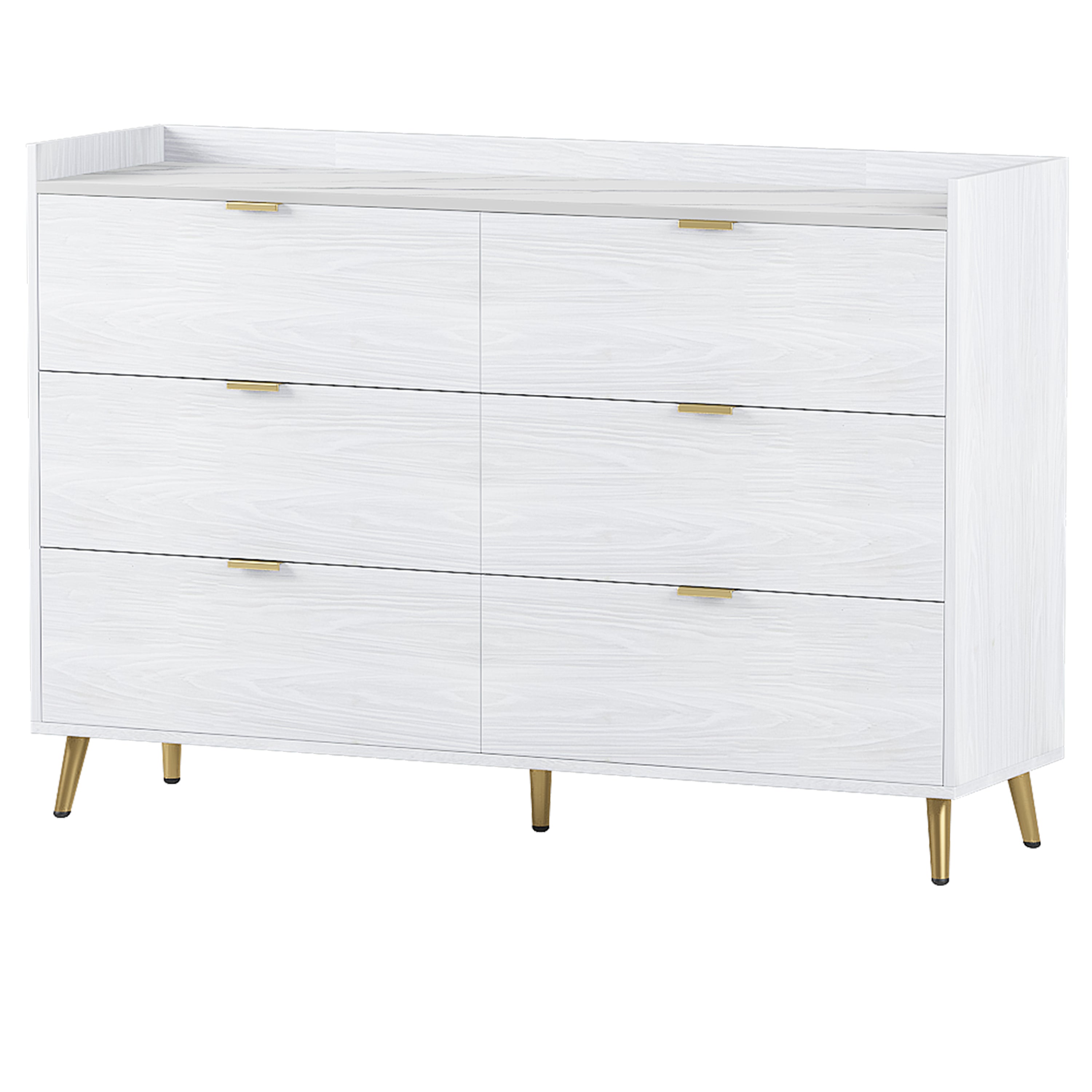 55" White Dresser with Marbling Top & Metal Legs