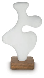 Lavarsen white abstract sculpture with rounded arms on wooden base