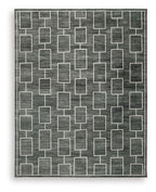 Elderland washable rug in dark gray with white geometric rectangle pattern