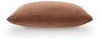 Jaxkins square pillow in medium brown fabric, side view