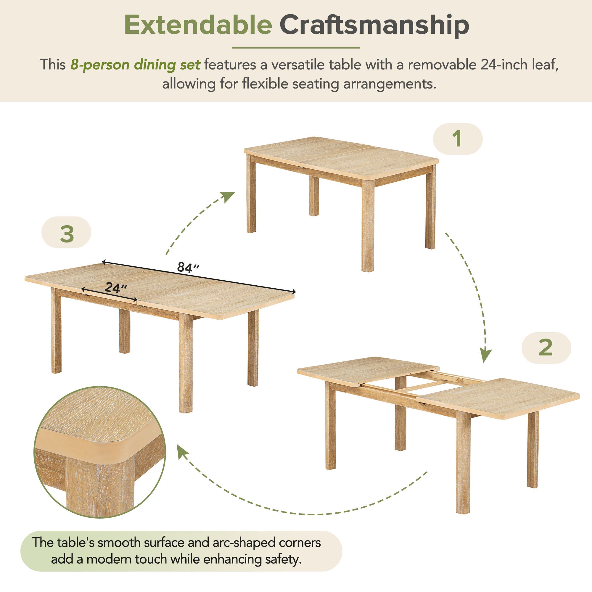 Rustic Extendable Dining Table Set, 9 Pieces