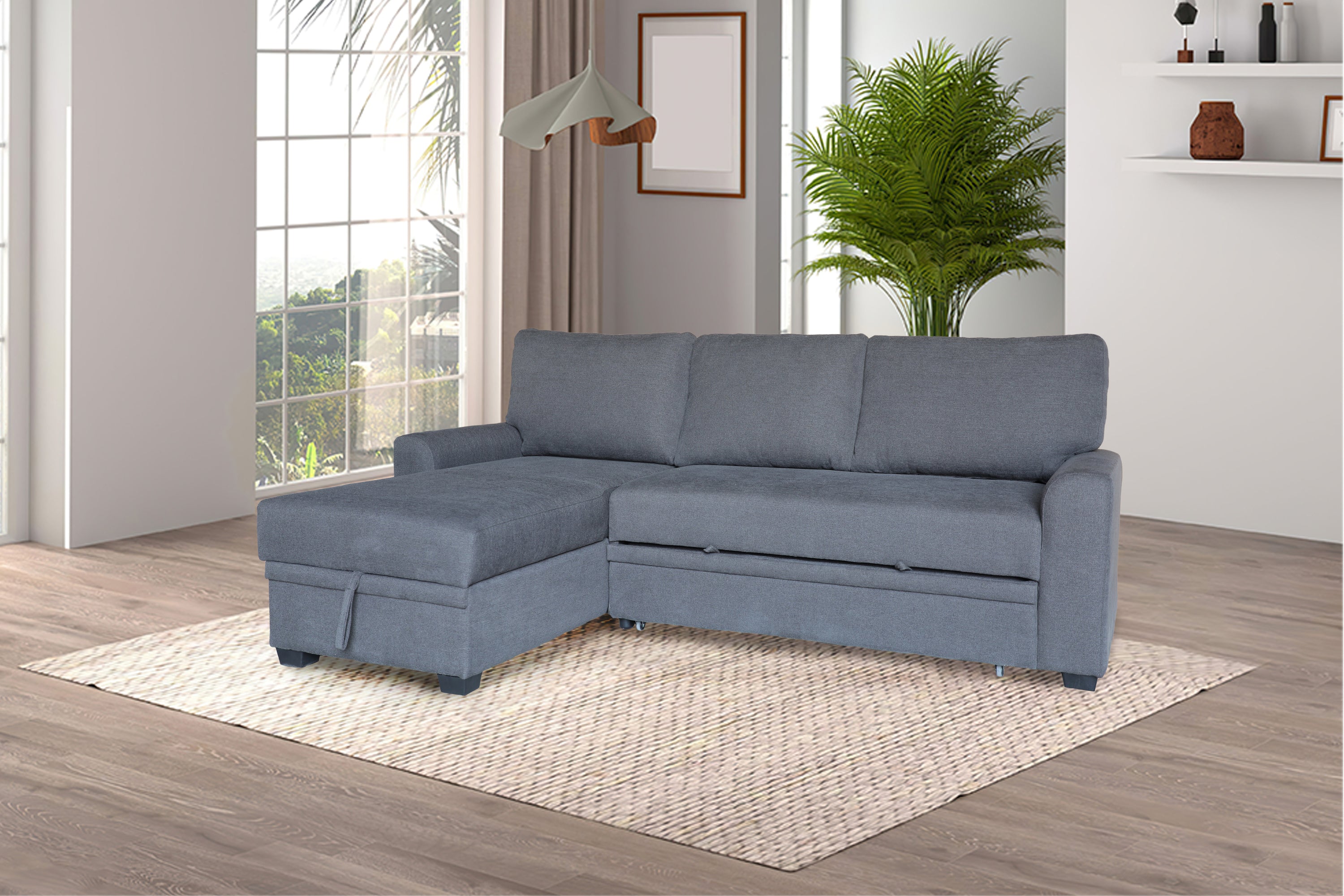 Namir 90.5" Gray Flannel Sleeper Sectional w/ Storage Chaise