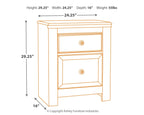 Two-drawer night stand dimensions diagram: 29.25 in H, 24.25 in W, 16 in D
