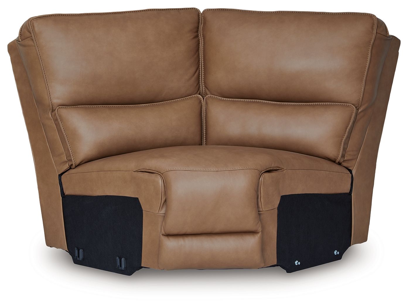 Caramel upholstered sectional wedge with rounded arms and two back cushions