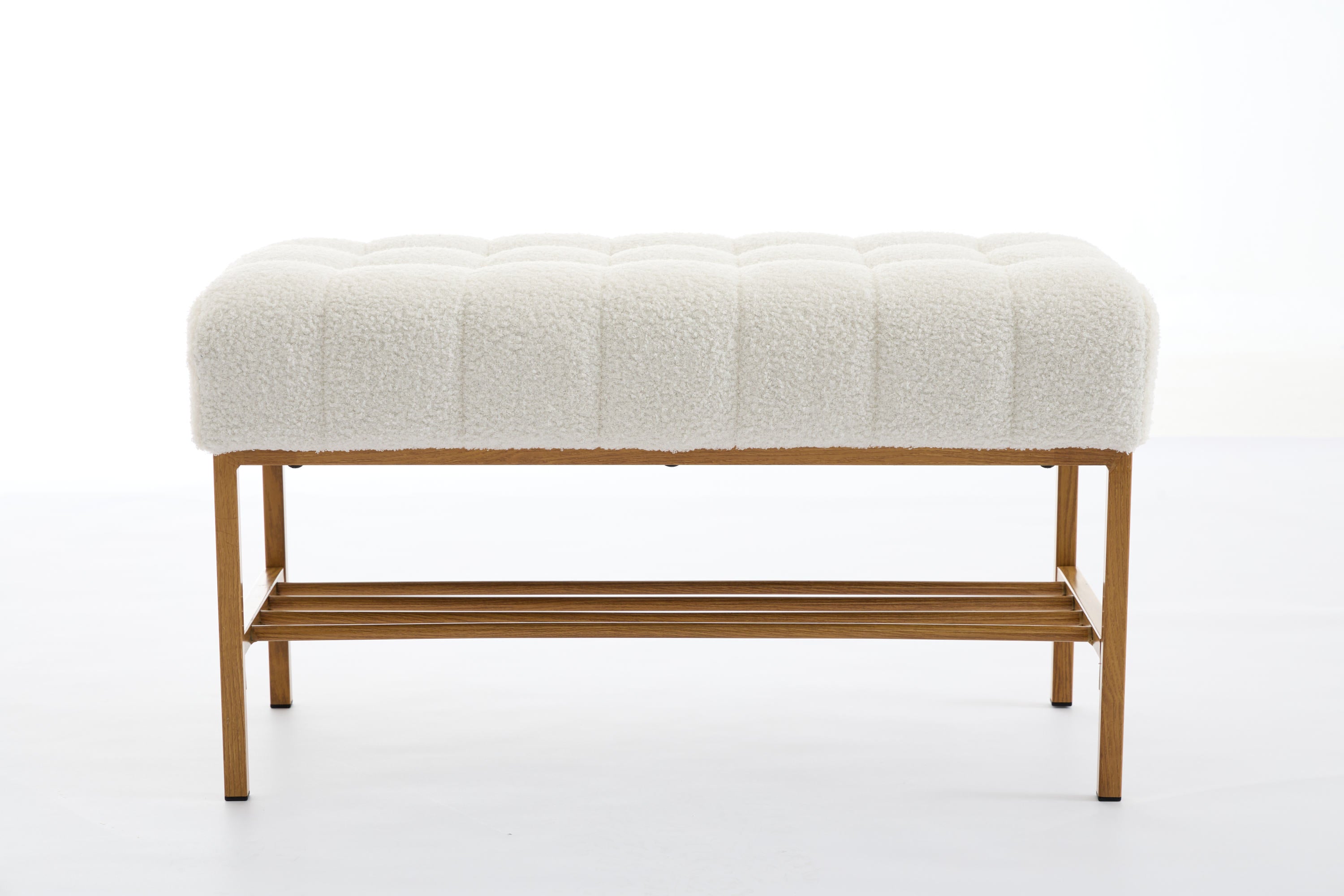 Upholstered Storage Bench with Shelf - Linen White