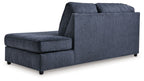 Cobalt blue chaise lounge with squared arm, tall backrest, and ottoman-style end