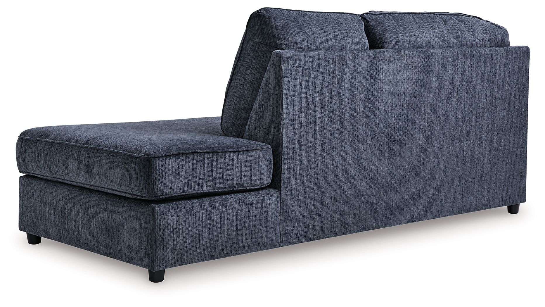 Cobalt blue chaise lounge with squared arm, tall backrest, and ottoman-style end