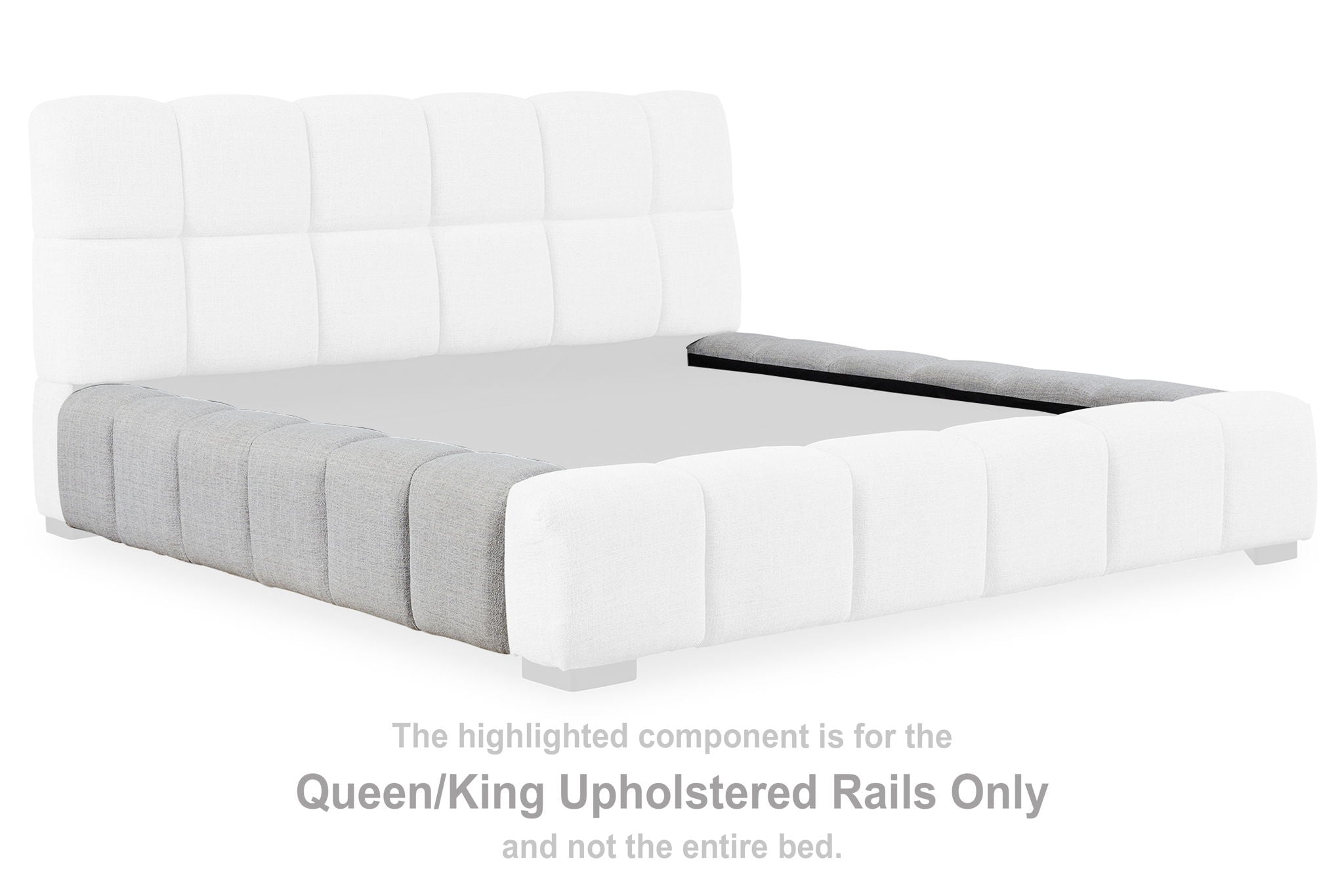 Grendusk Queen/King upholstered bed rails, light gray and white, padded tufting