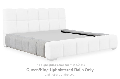 Grendusk Queen/King upholstered bed rails, light gray and white, padded tufting