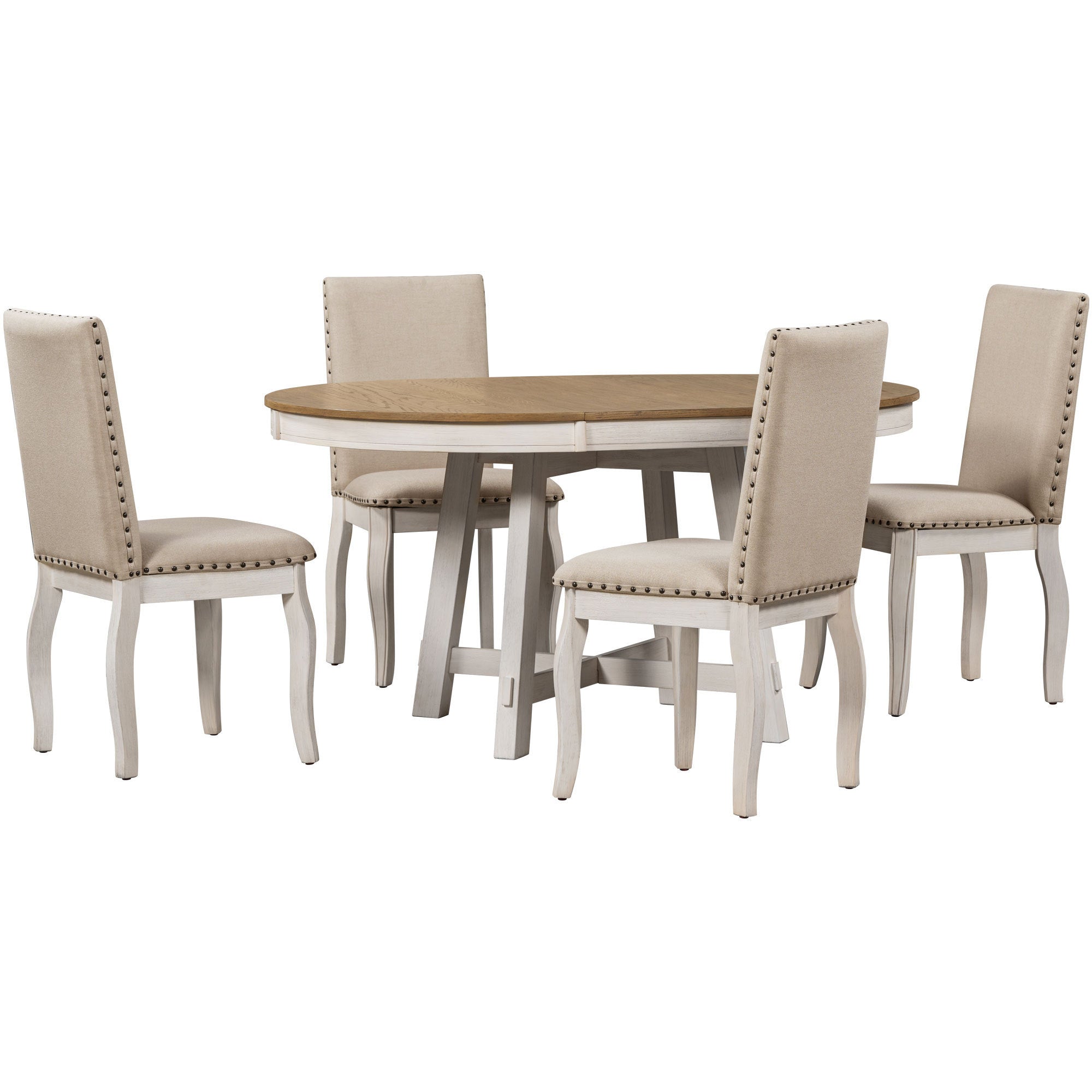 5-Pc Farmhouse Dining Set - Oak & White