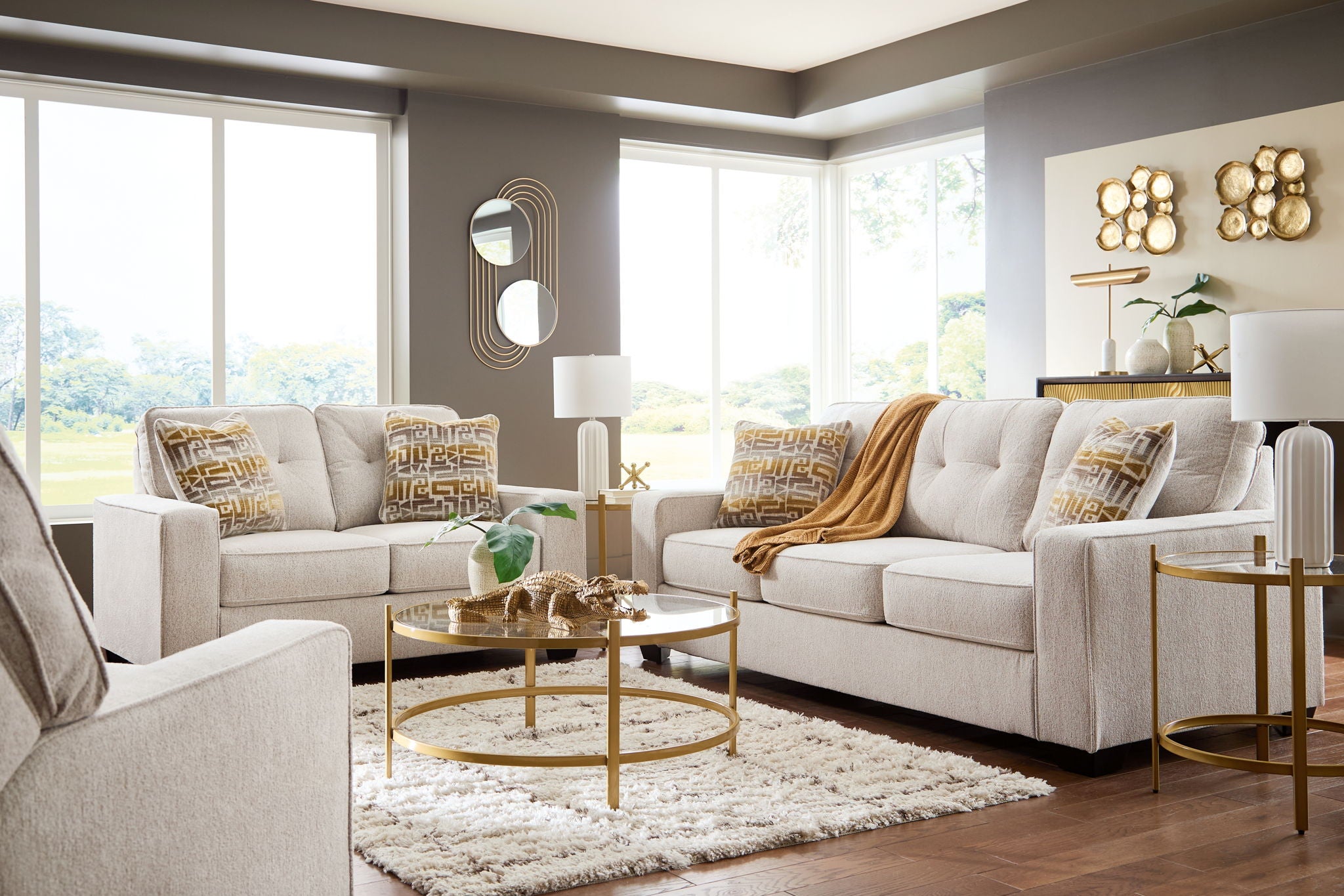 Gold occasional table set in living room setting