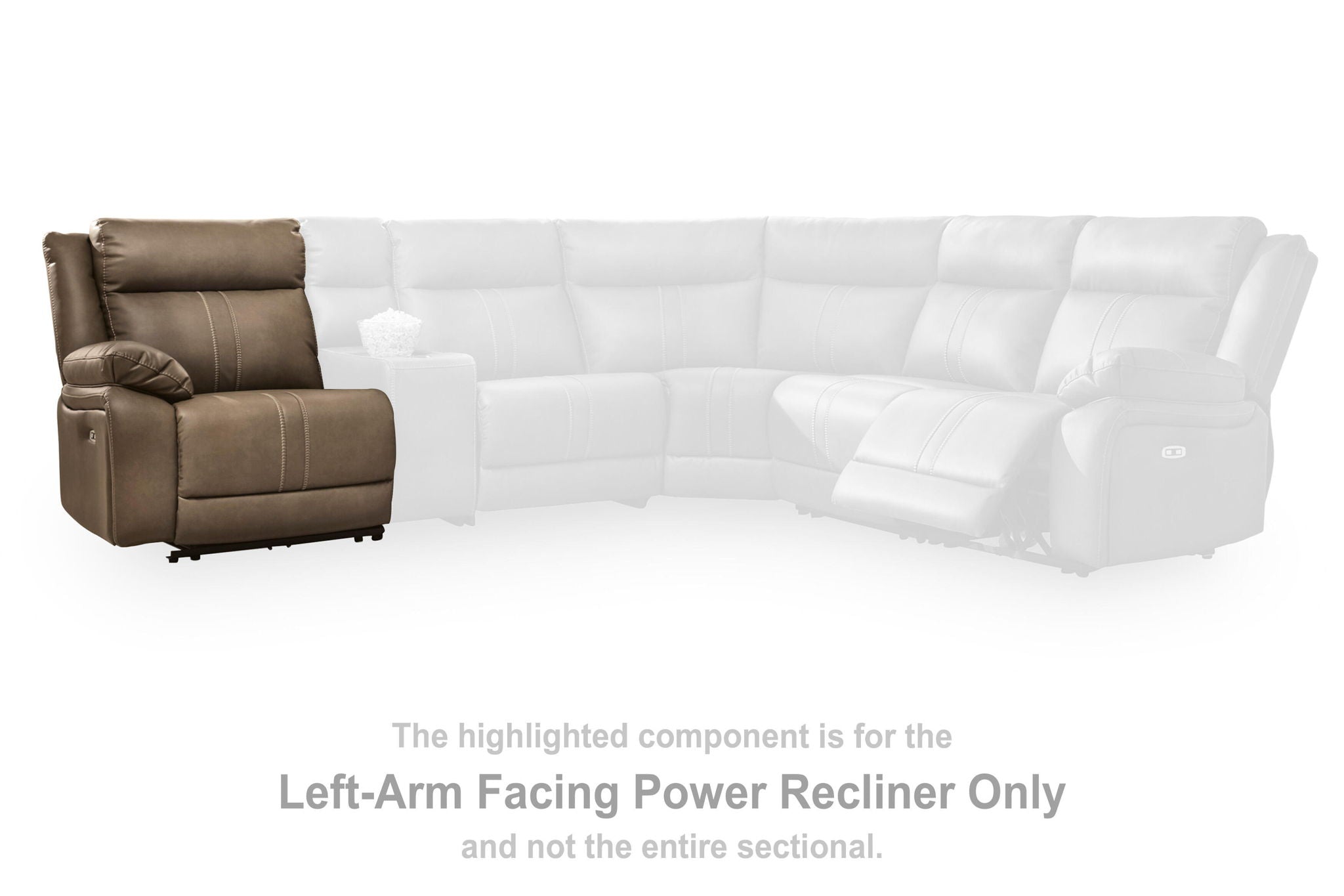 Left-arm facing power recliner component in biscotti beige sectional layout