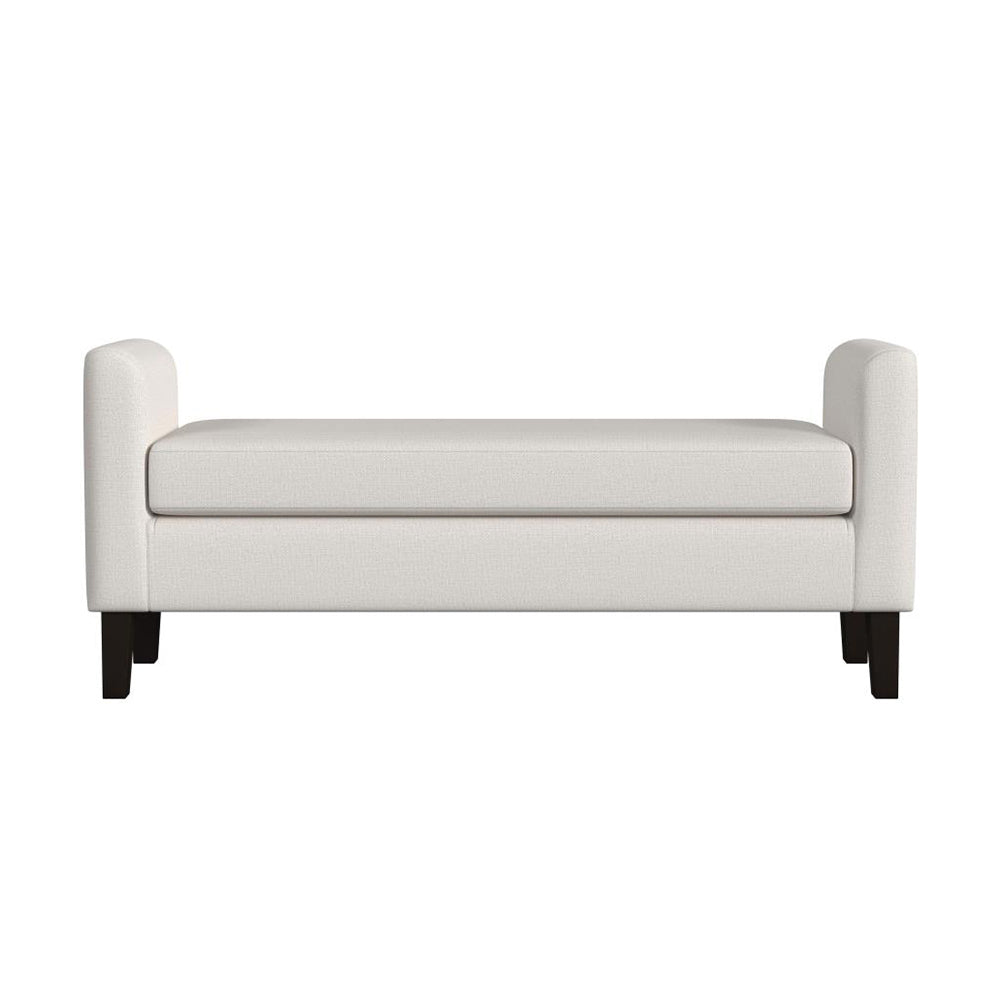 Vanilla Fabric Upholstered Accent Bench with Armrests