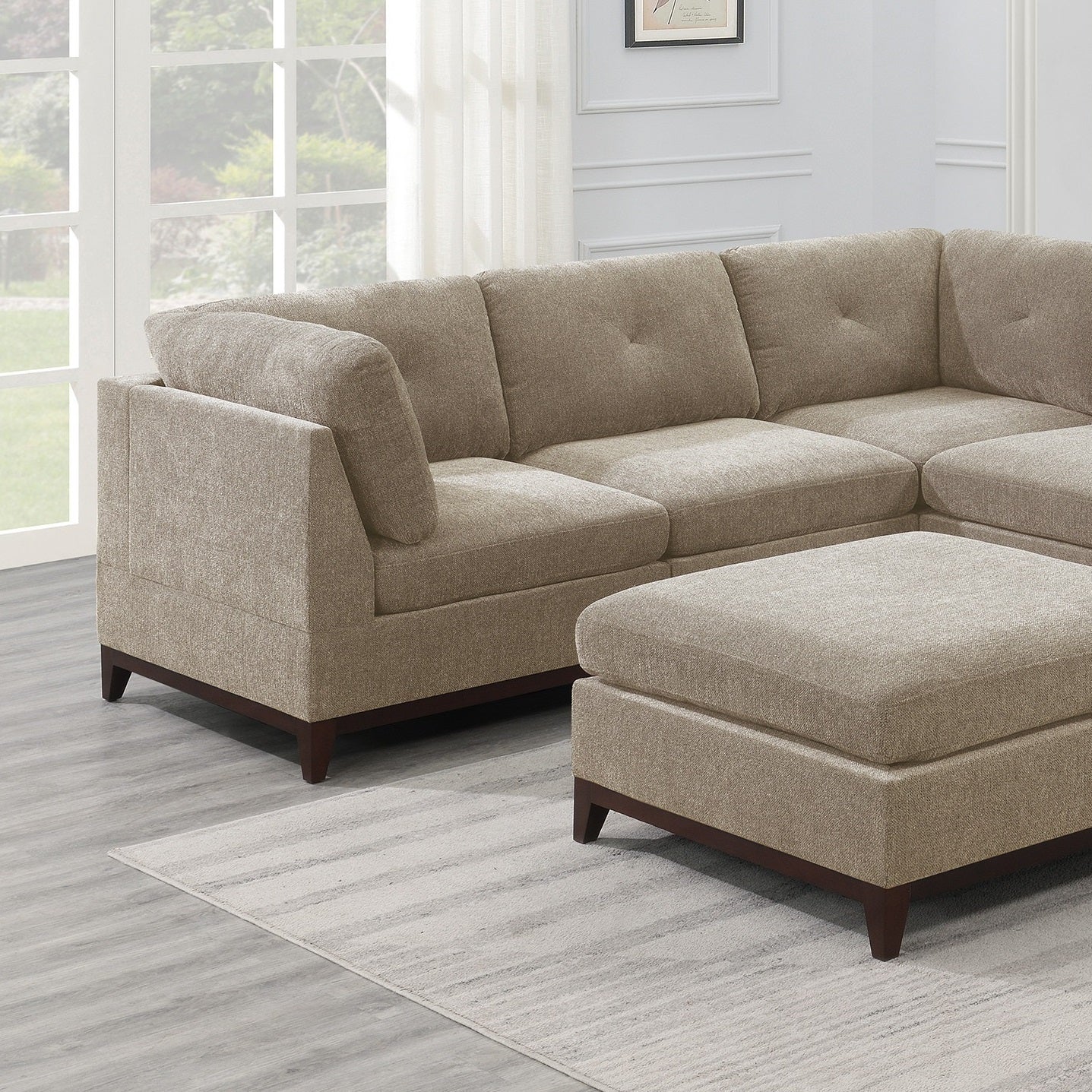 6-Piece Tufted Camel Brown Chenille Modular Sectional