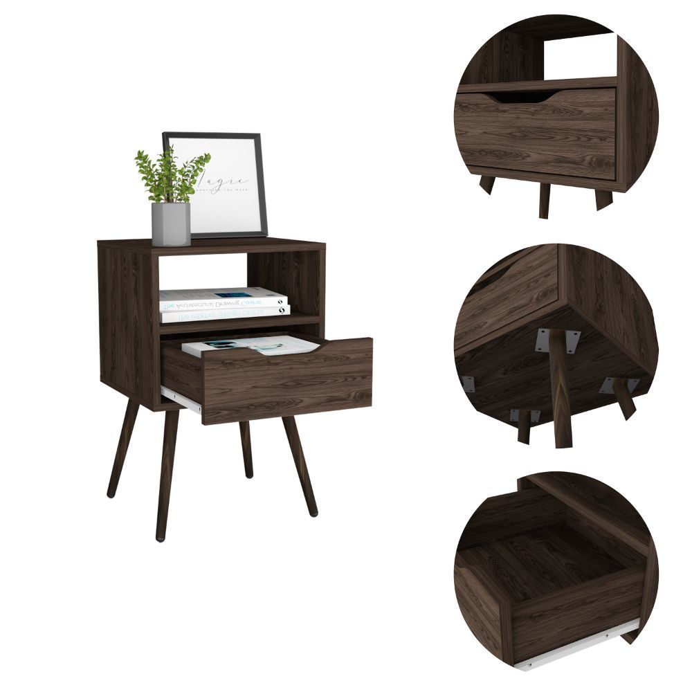 Otom Nightstand w/ Drawer & Shelf - Dark Walnut