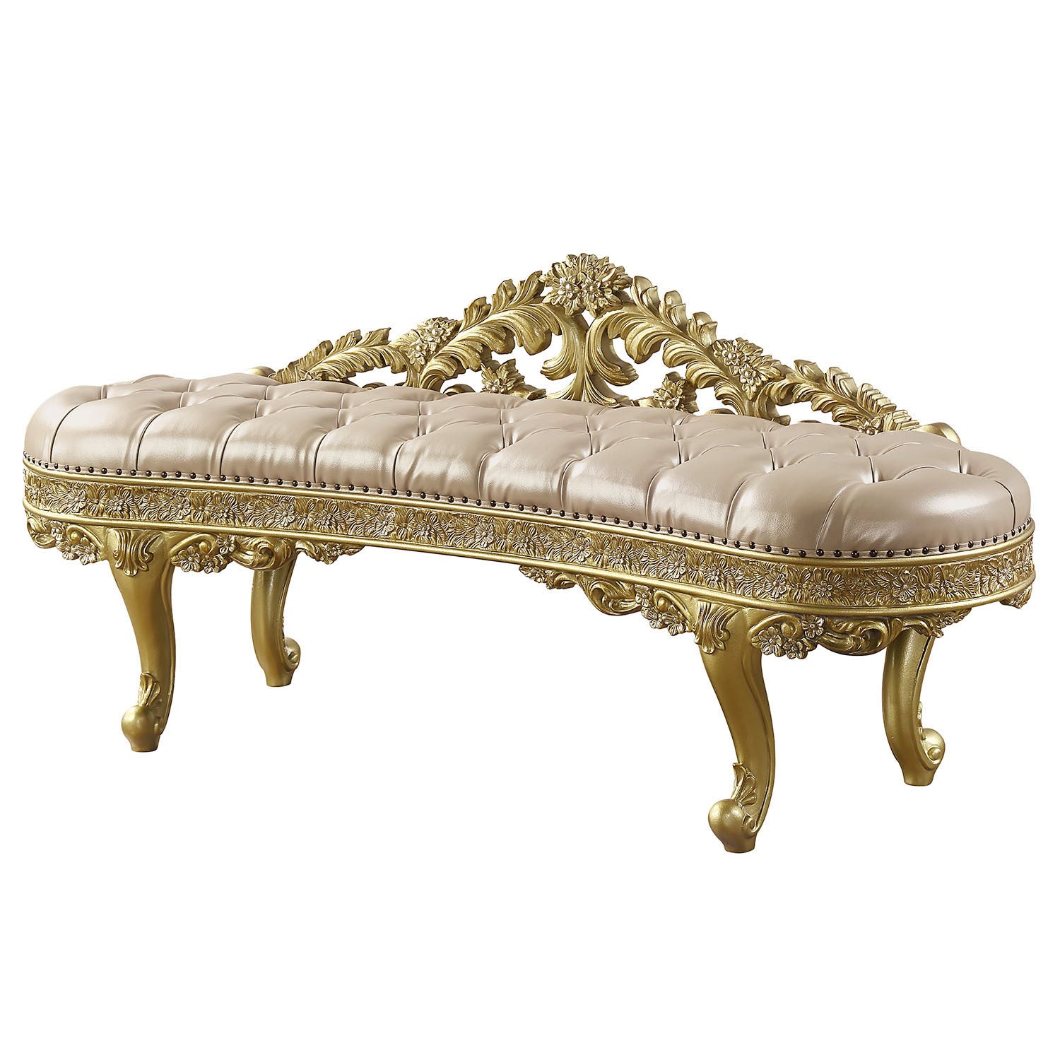 Cabriole Light Gold Synthetic Leather & Gold Finish Bench