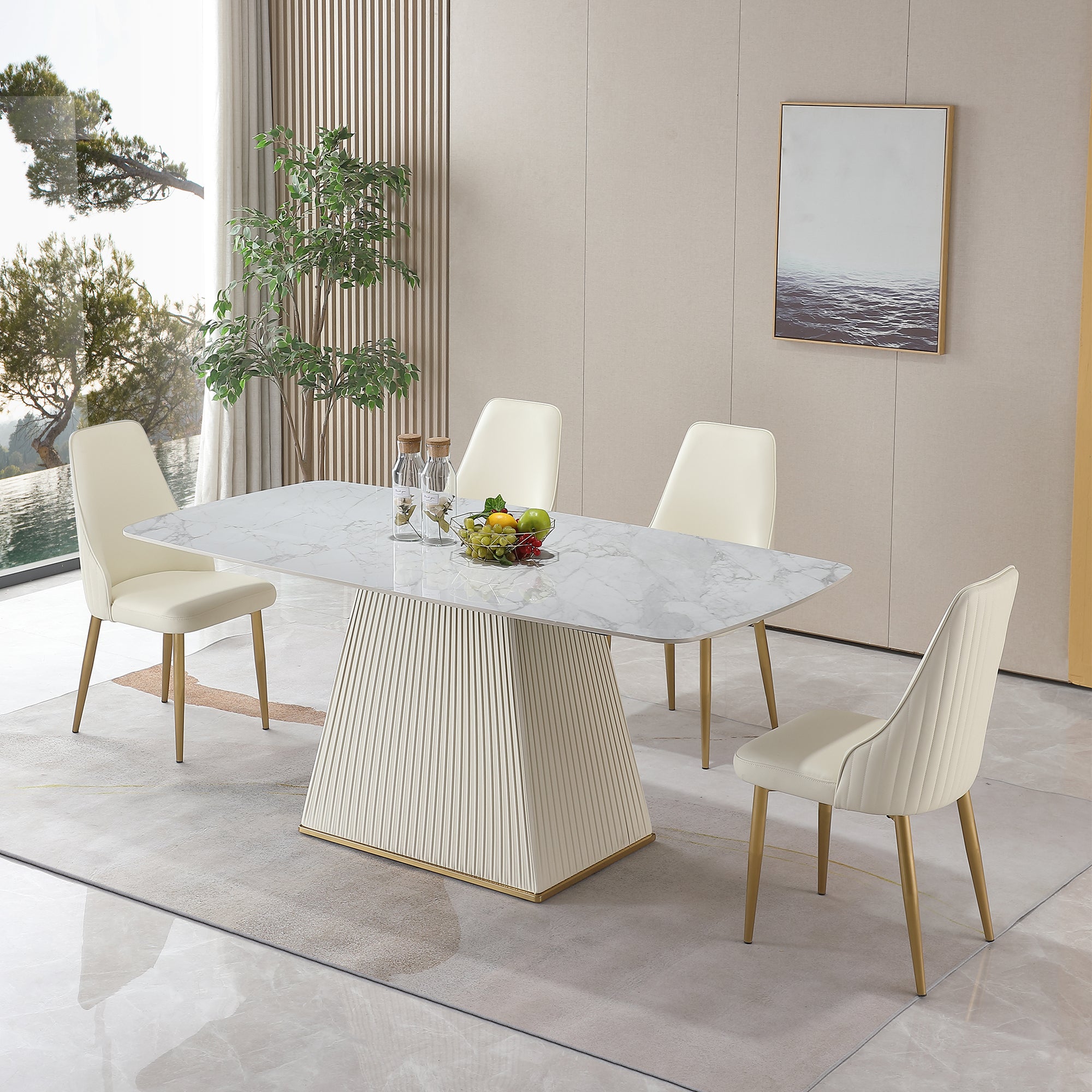 71" Modern Sintered Stone Dining Table & 6 Chairs