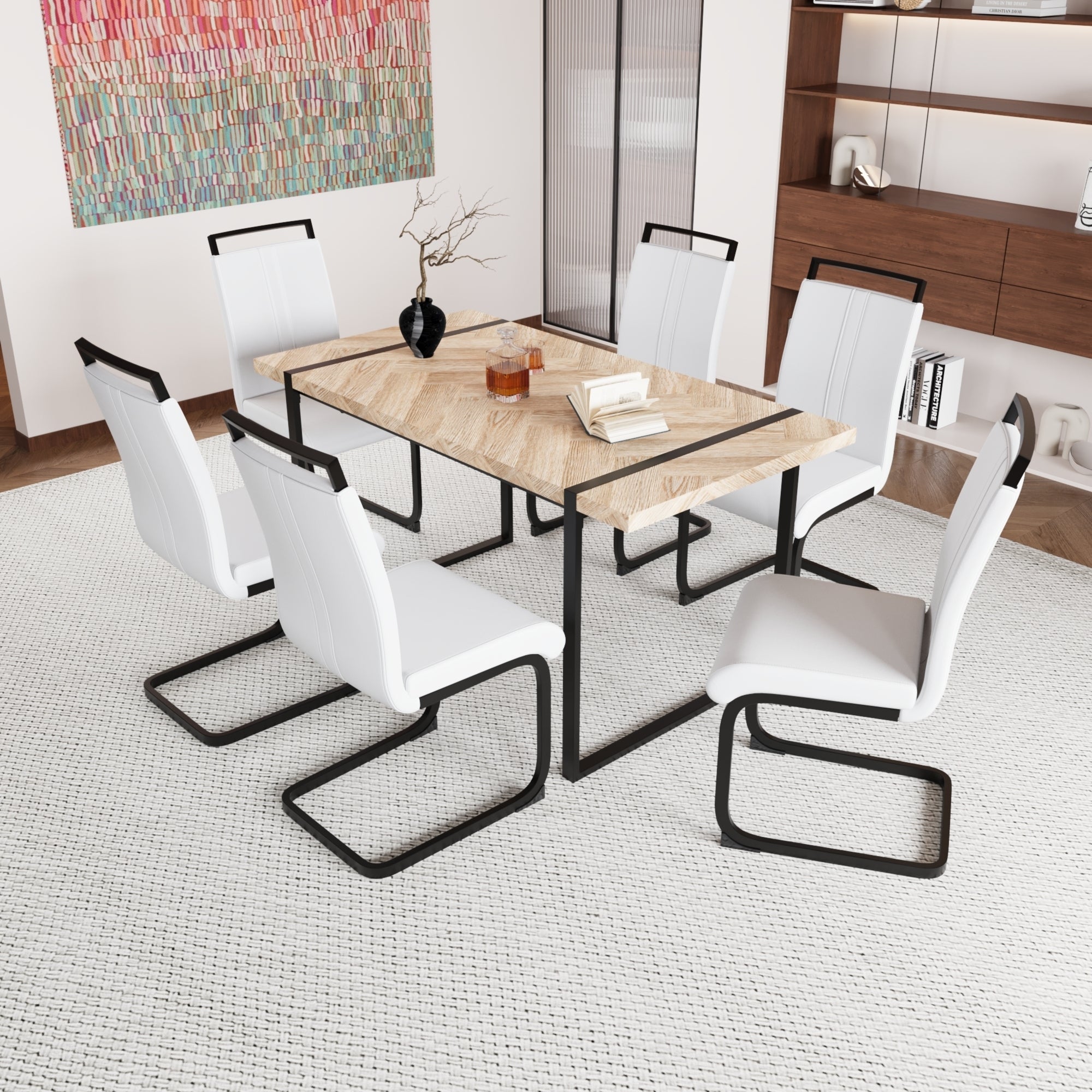 59" Rustic Industrial Dining Table Set for 6