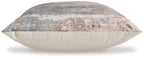 Square pillow with gray and rust patterned top panel