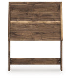 Dark brown wood panel headboard front view with horizontal lower rail
