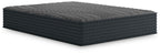 Gray hybrid mattress with dark quilted top and ribbed side panels