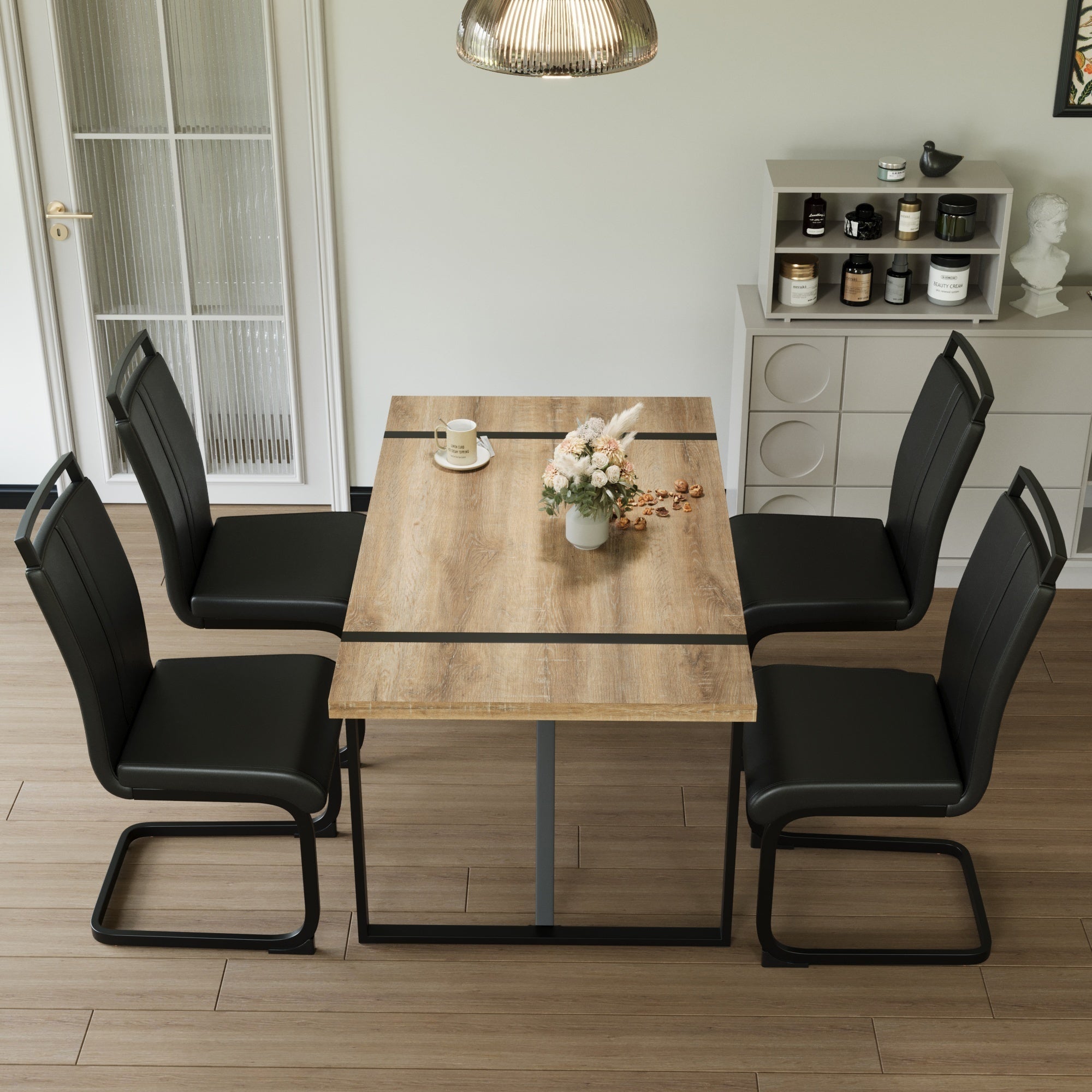 Modern Industrial Dining Table Set - 55" with 4 Chairs