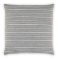 Gray throw pillow with thin horizontal stripe pattern and square edges