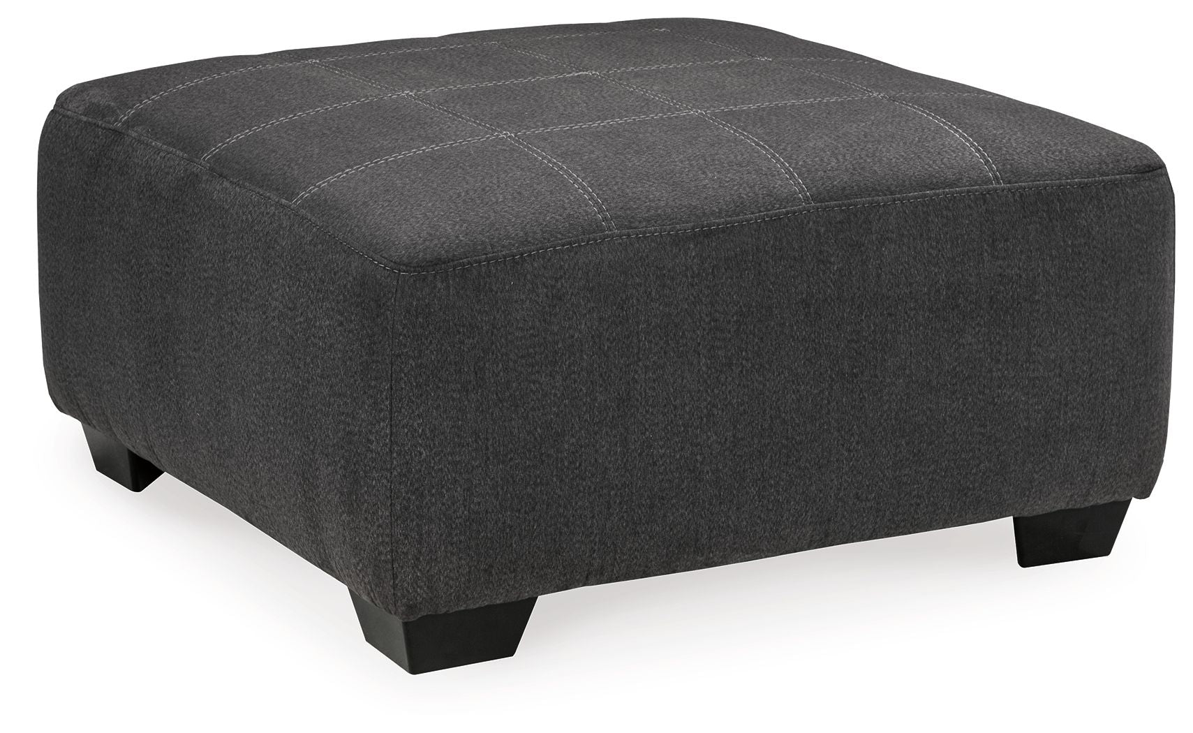 Slate gray oversized accent ottoman with rounded corners and tufted lid