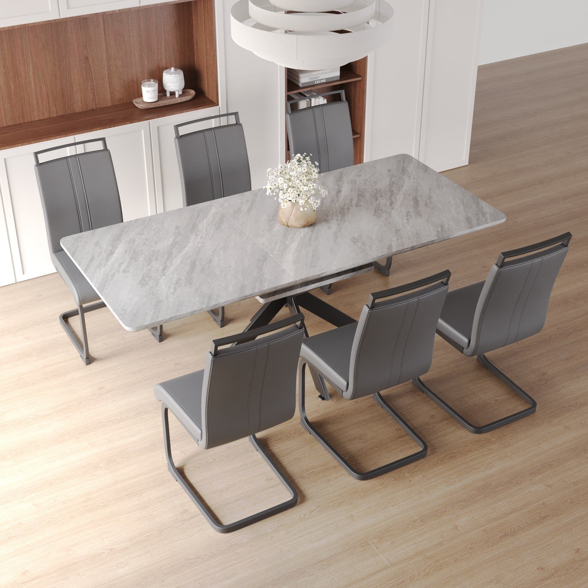 62" Extendable Dining Table Set for 6-8 People