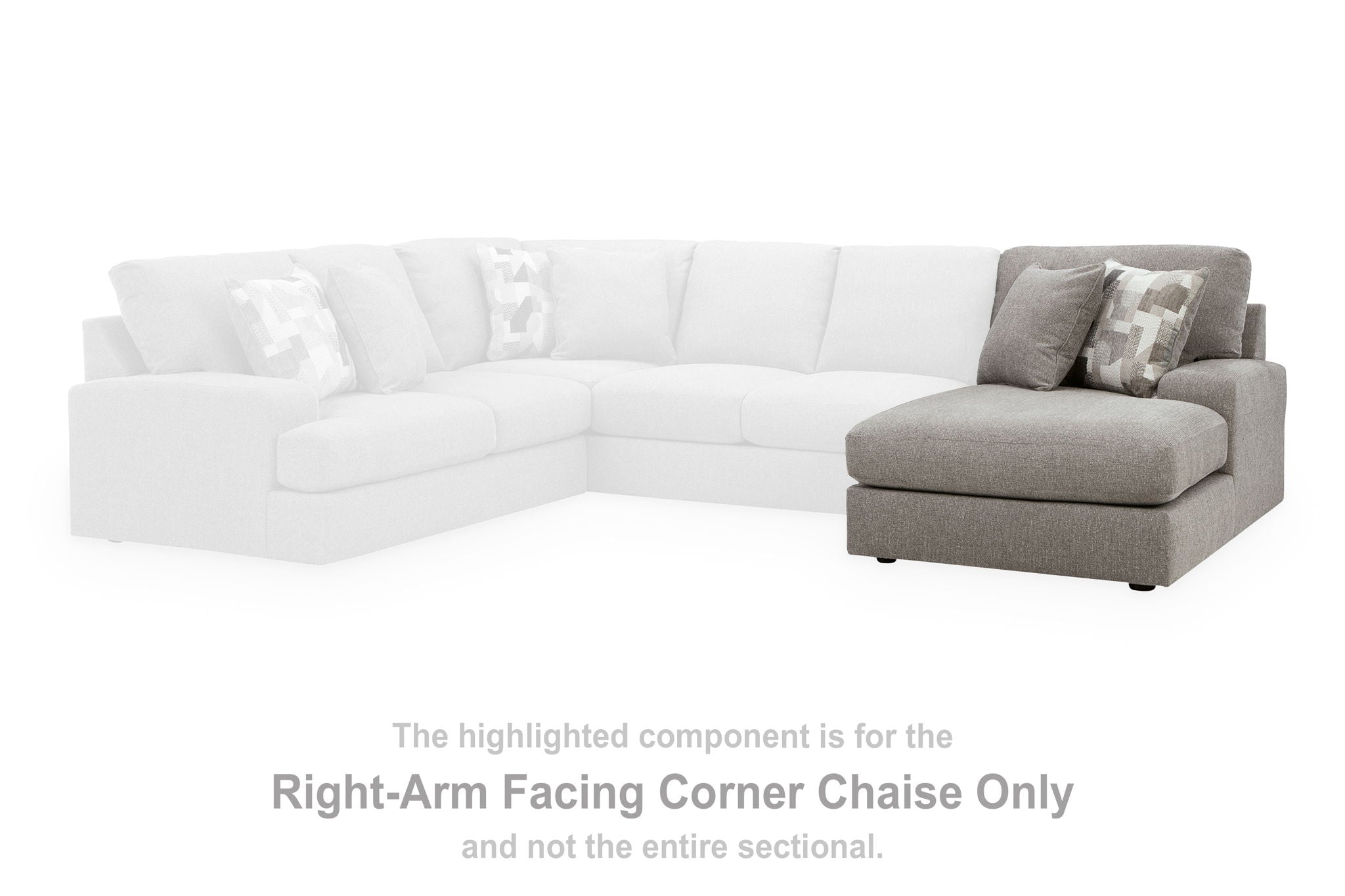 Smoke gray right-arm corner chaise with ottoman-style seat and side arm