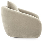 Light gray swivel accent chair with tall backrest, contoured seat, and rounded armrests.