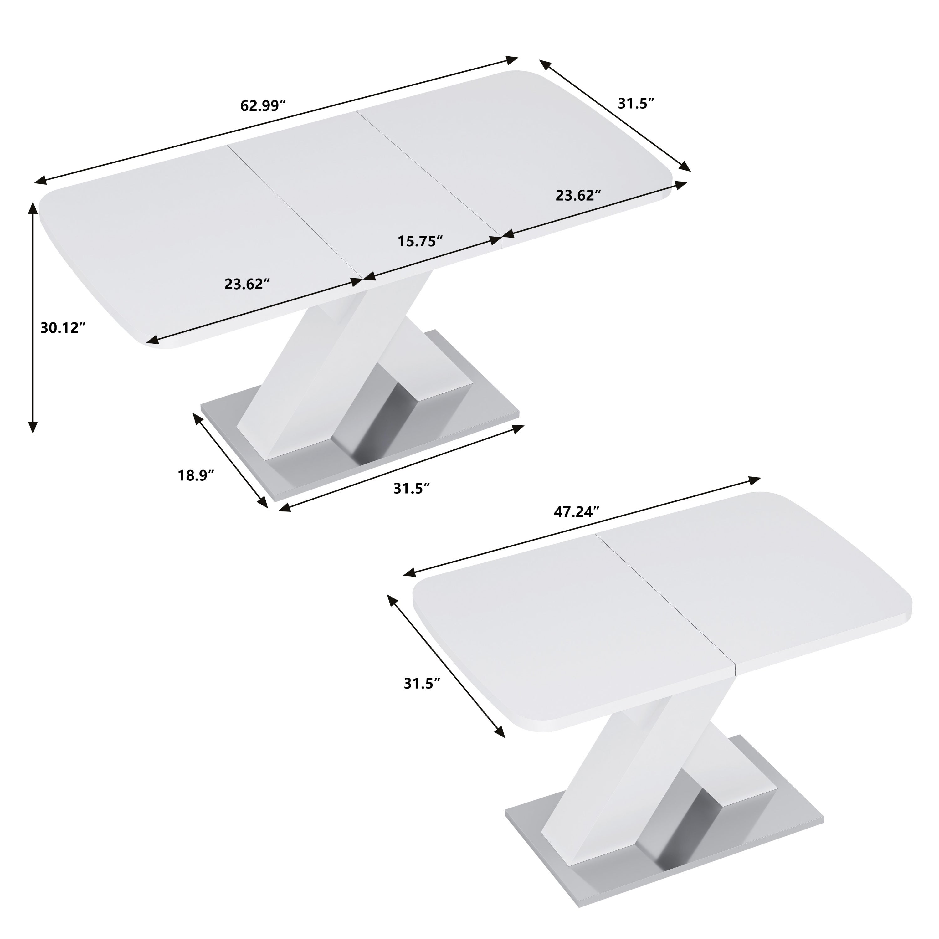 Modern White Square Dining Table - Stretchable