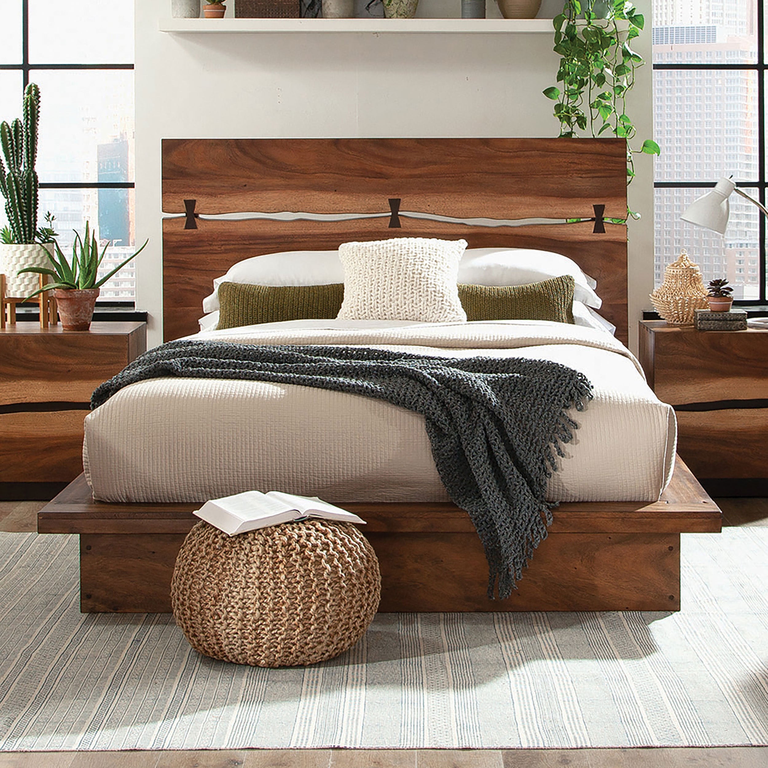 Mallory Smokey Walnut Queen Platform Bed - Modern, Elegant, Sturdy Wood Design