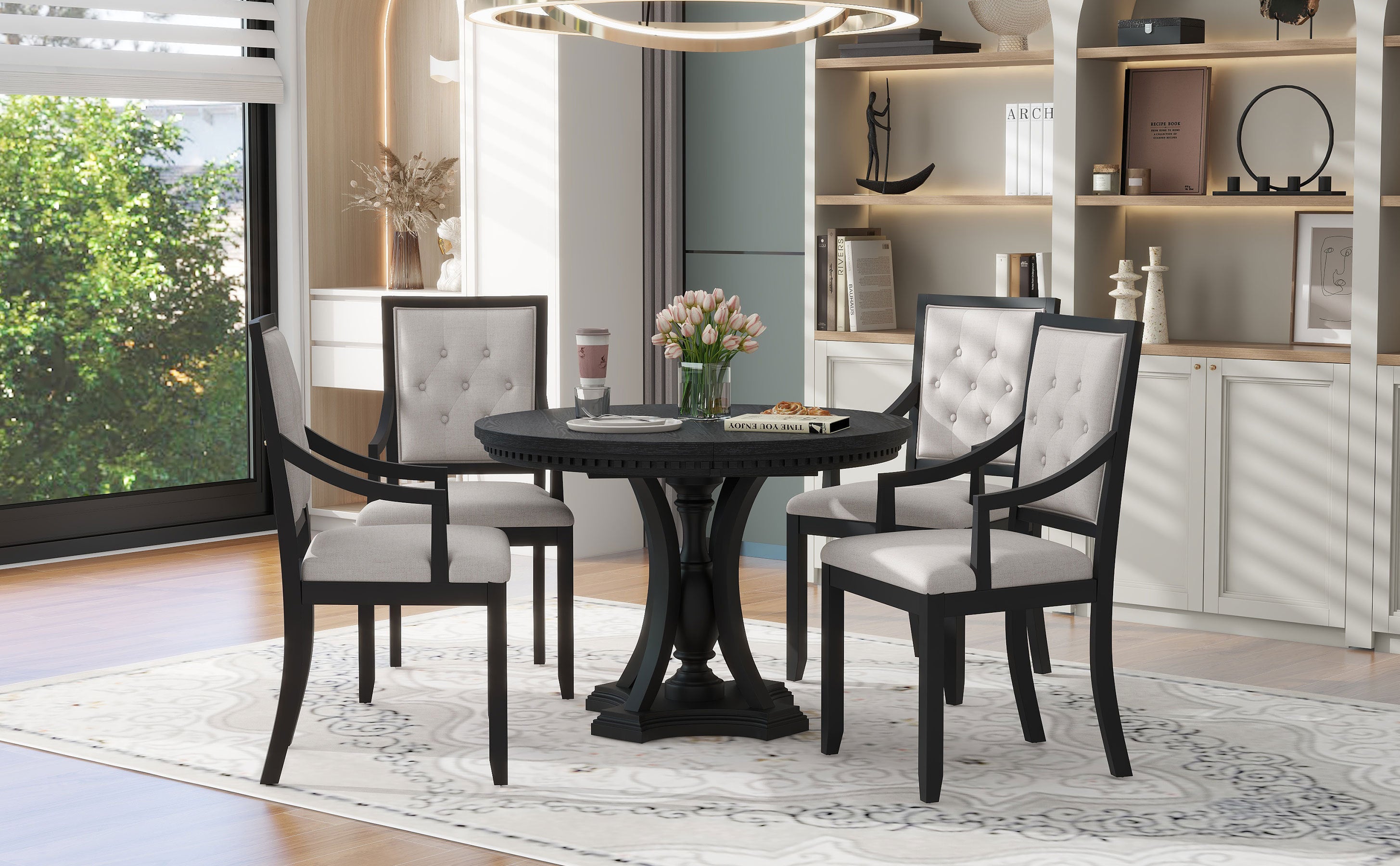 Retro 5-Pc Dining Set Black Oak