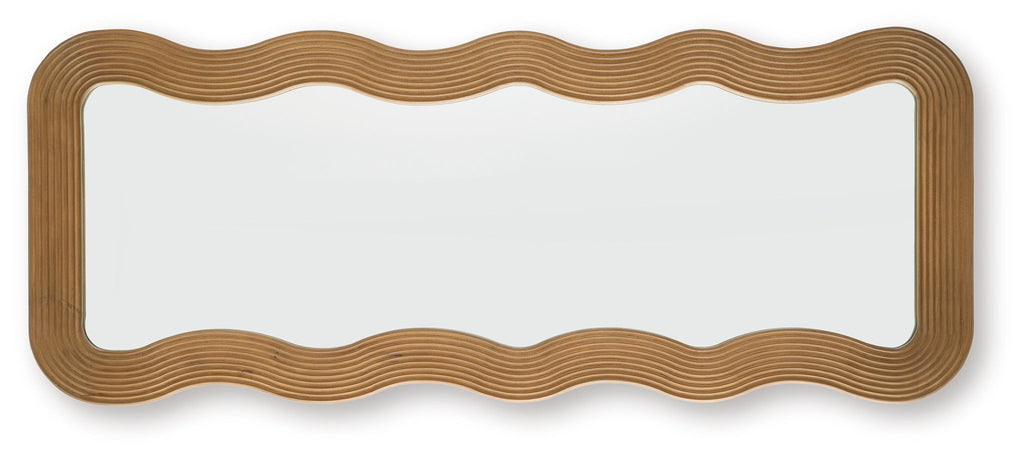 Brown wavy-frame mirror, horizontal rectangle with rounded corners and smooth glass