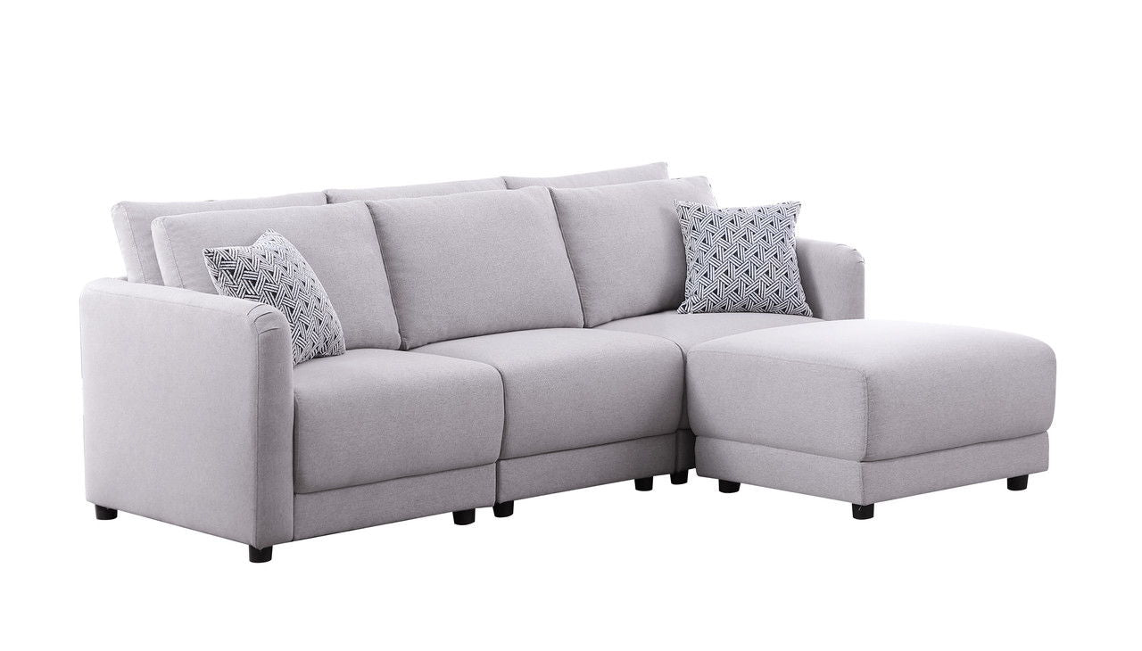 Penelope - Linen Fabric Sofa With Ottoman And Pillows (Set of 2) - Light Gray