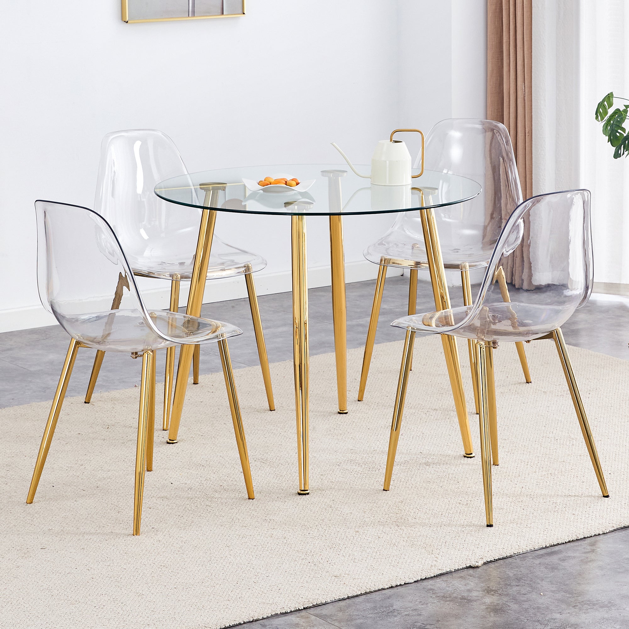 Modern Round Glass Dining Table & 4 Chairs Set