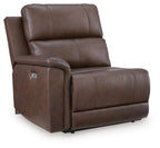 Espresso power recliner with padded armrest and recline footrest