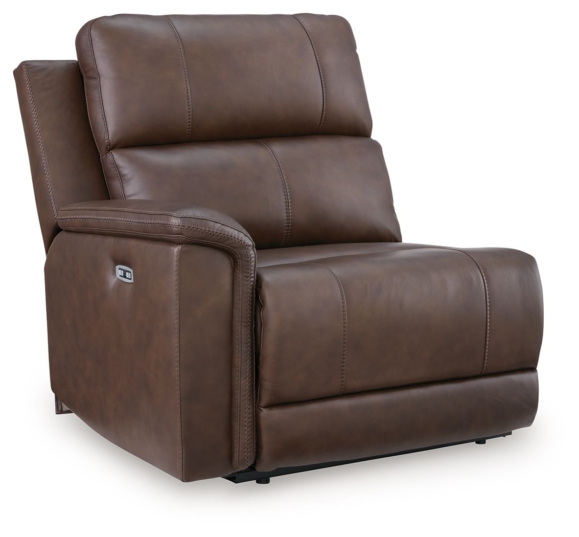 Espresso power recliner with padded armrest and recline footrest