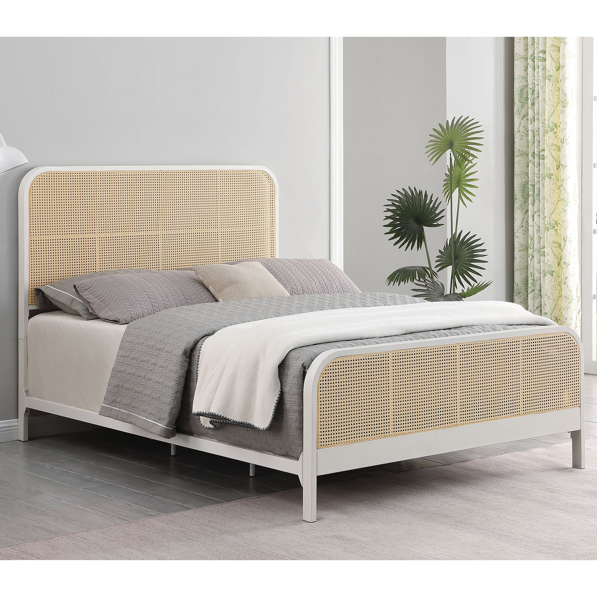 Randall White Open Cane Webbing Metal Queen Bed