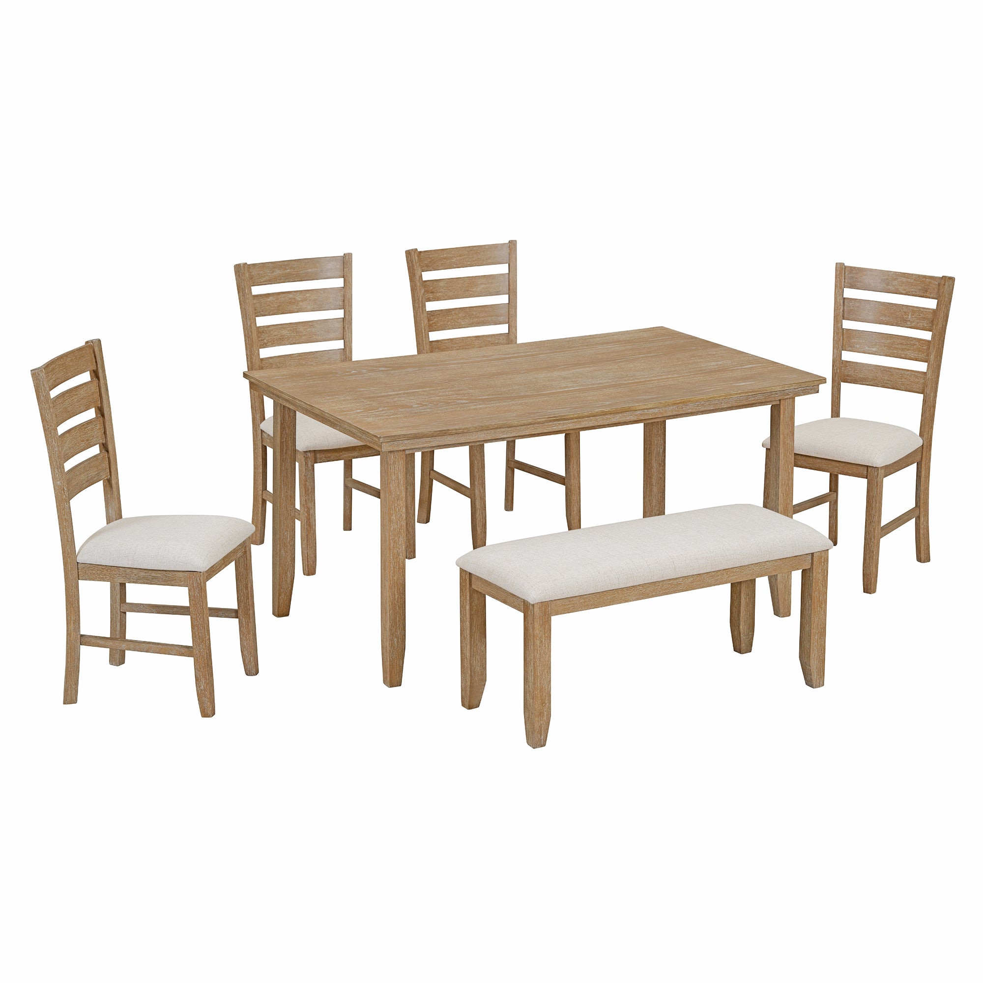 6-Piece Rustic Dining Set w/ Bench - Natural Wood