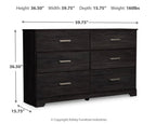 Charcoal dresser front with six drawers and metal bar pulls