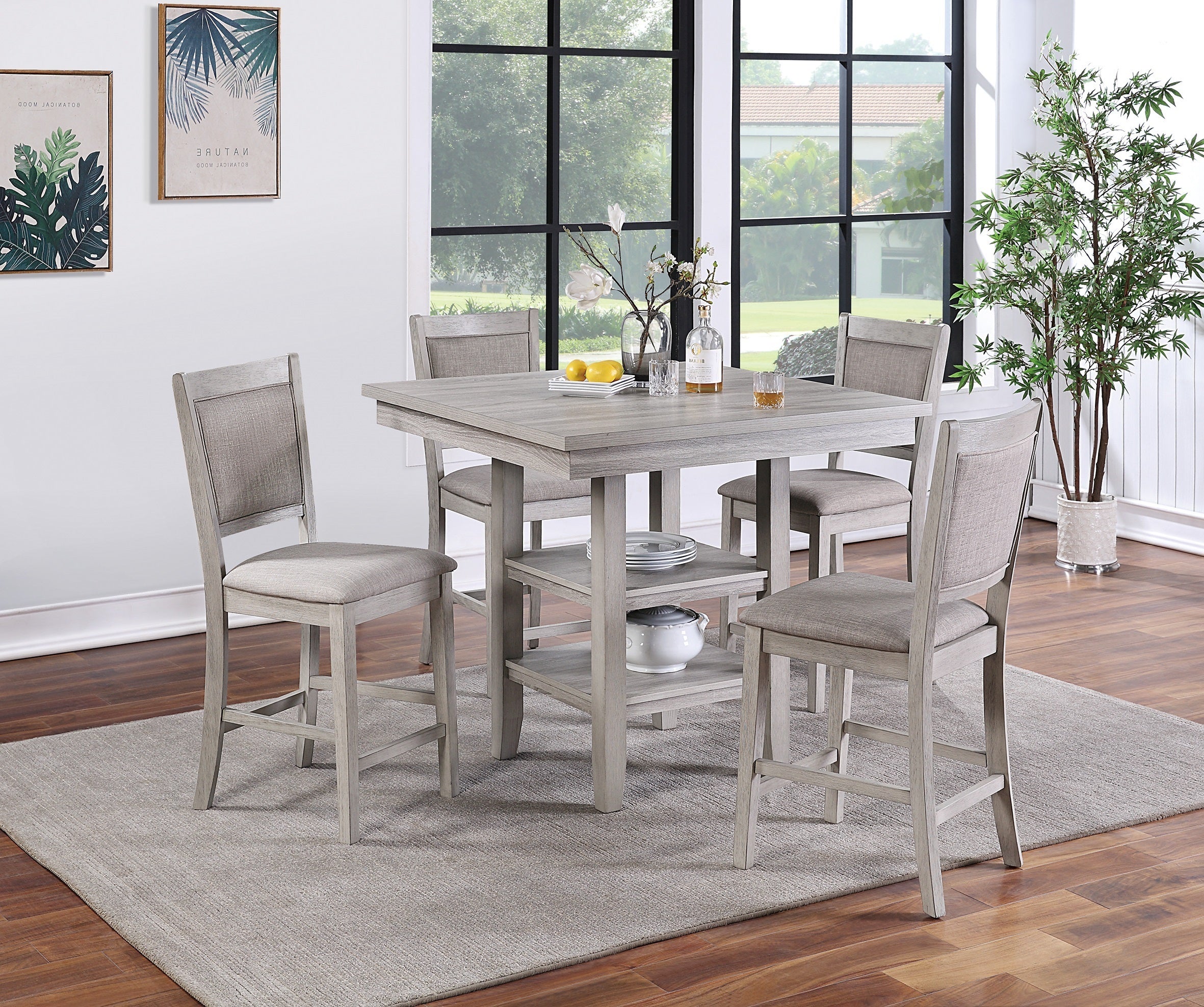 Counter Height Dining Set 5pc w/ Cushioned Chairs