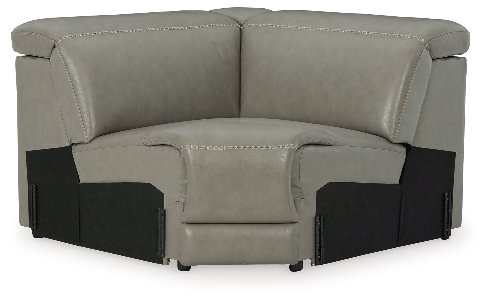 Gray corner wedge sofa with padded back, arms, and center seat cushion