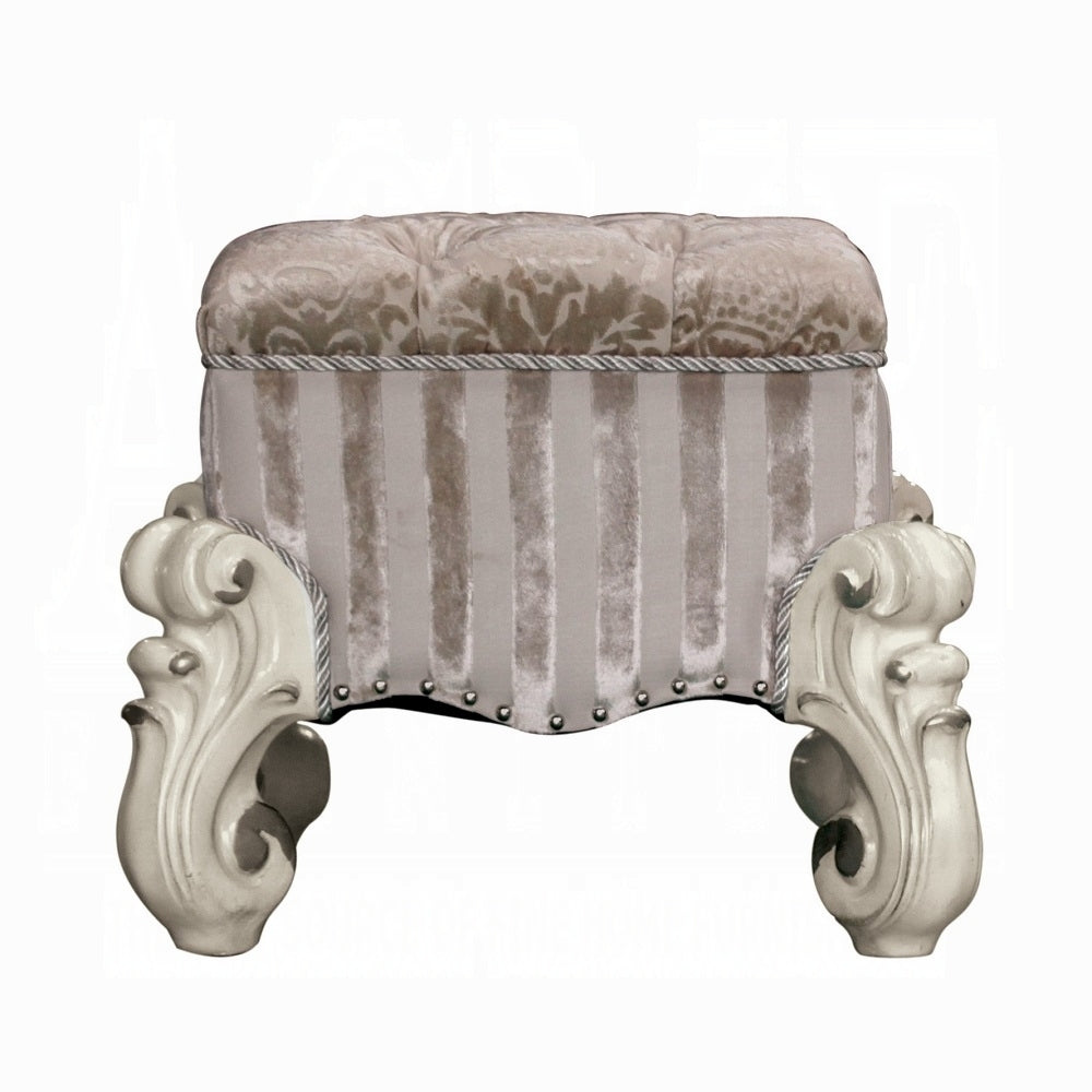 Ivory Vanity Stool w/ Nailhead Trim